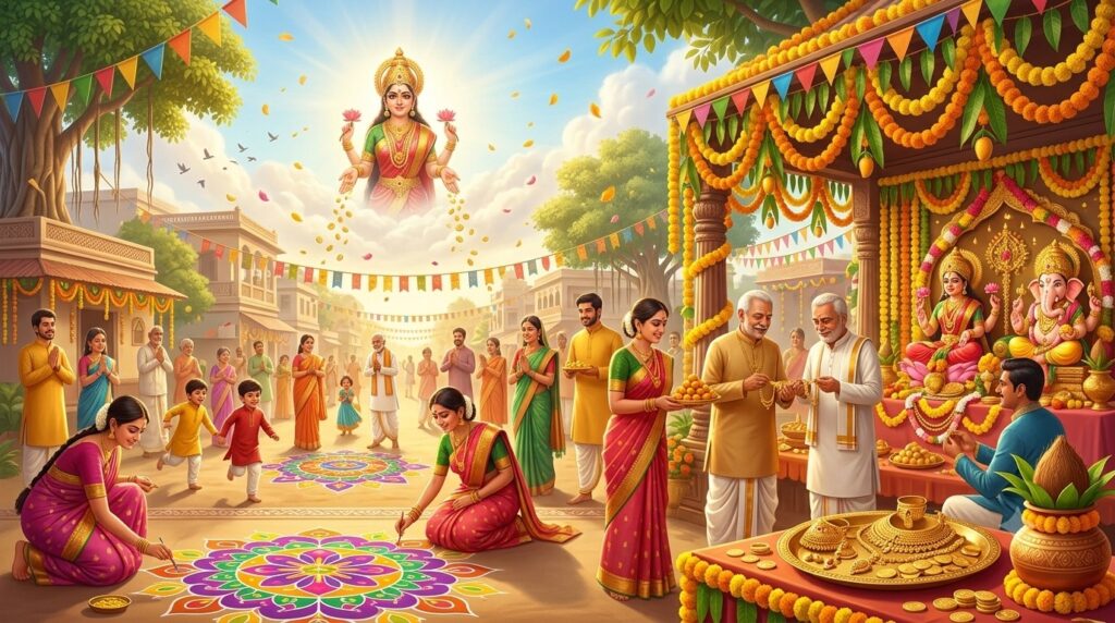 Gold jewelry and coins offered on Akshaya Tritiya, an auspicious Hindu day for new beginnings