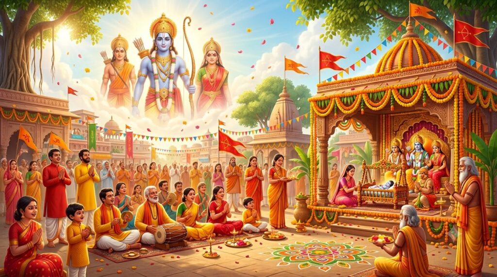 A decorated idol of Lord Rama worshipped on Ram Navami, celebrating his birth