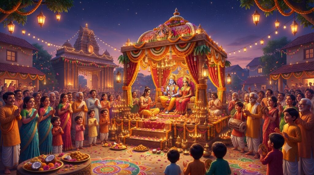 A ceremonial re-enactment of the wedding of Lord Rama and Sita, celebrated on Vivah Panchami